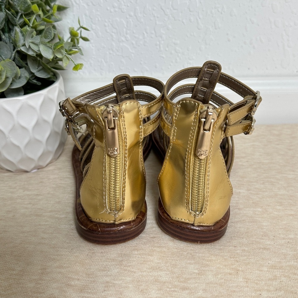 Sam Edelman Girls Ginnie Gladiator Gold Leather Flat Sandals Size 12 - Picture 4 of 12